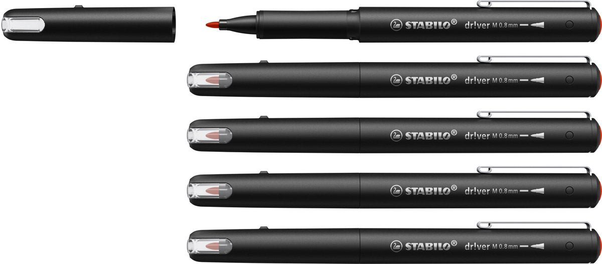 Stabilo dr!ver - Premium Fineliner - 0,8 mm - Rot - Box mit 5 Stück