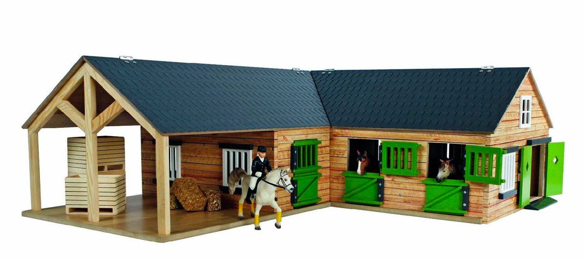 Kinderglobus Eckpferdestall mit 3 Boxen und Lagerraum 1:24