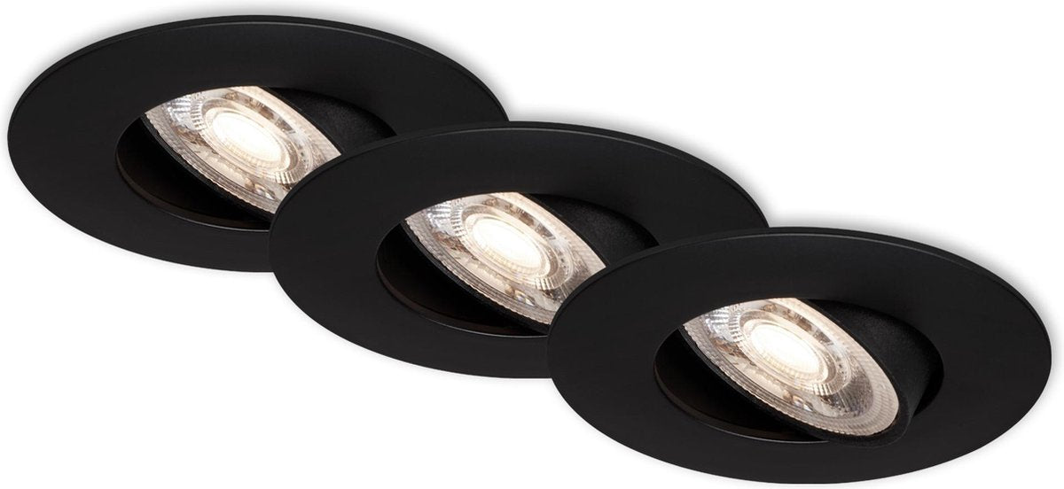 Briloner kulana – Einbaustrahler 3er-Set – dimmbar – drehbare Einbauleuchten – 3 x LED 5 W 460 lm – Lichtfarbe: Warmweiß – Einbautiefe: 30 mm – Einbaumaße: 68 mm – Produkt: ø90 mm – Schwarz