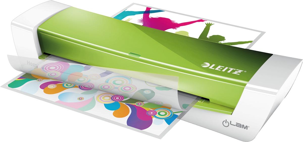 Leitz ilam Home-Office-Laminiergerät für A4-Format – geeignet für 80–125 Mikron – inklusive Starterpaket mit Laminierfolien – grün metallic