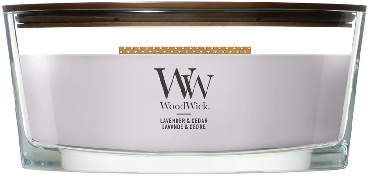 Woodwick Heartwick Flame Ellipse Duftkerze Lavendel Zeder – 50 Brennstunden