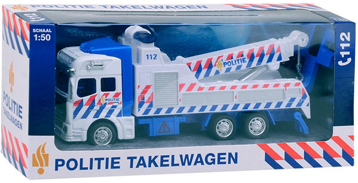 Johntoy 1-1-2 Polizei-Abschleppwagen mit Rückziehfunktion