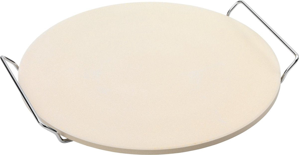 Point-Virgule – Pizzastein – Cordierit – mit Metallhalterung – zum Grillen geeignet – 34 cm