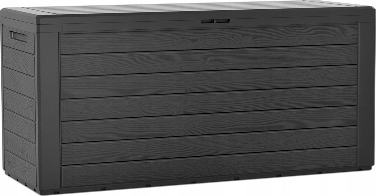 Prosperplast Gartenkissen-Aufbewahrungsbox – Grau – Holzmuster – 280 Liter – Kunststoff – 116 x 44 x 55 cm
