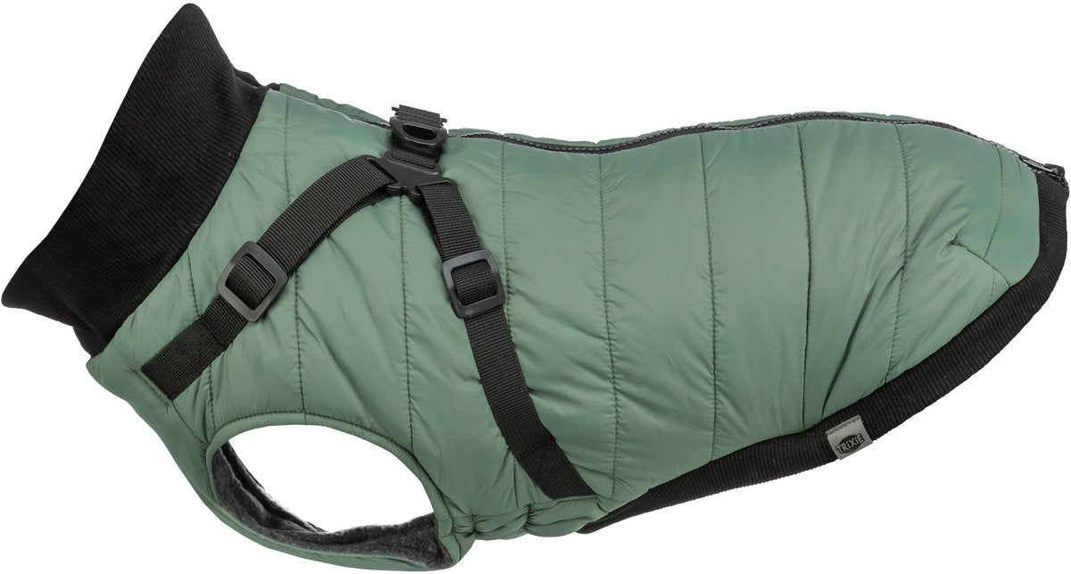 Trixie Hundemantel – Salbeigrün 33 cm – integriertes Geschirr, Fleecefutter, reflektierende Elemente