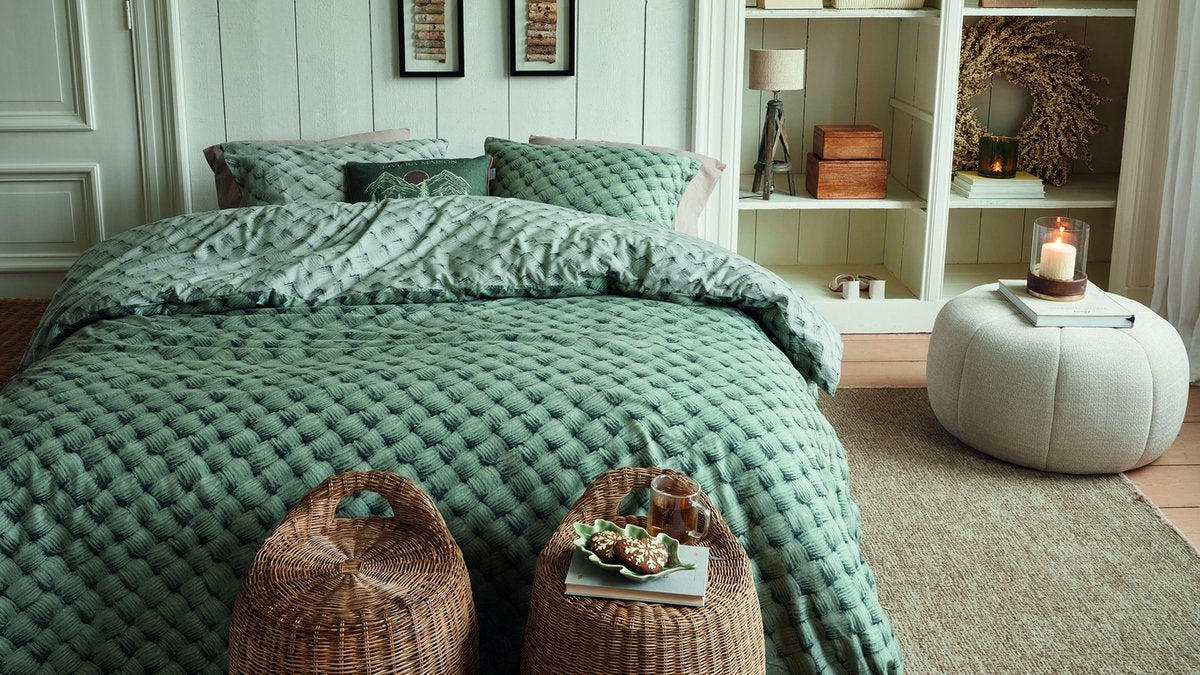 Riviera maison rivièra maison woven wool dekbedovertrek - eenpersoons - 140 x 200 220 cm - groen
