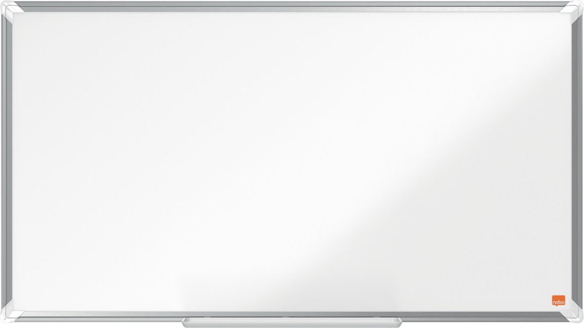 Nobo Premium Plus Breitbild-Magnet-Whiteboard aus Stahl – mit Stiftablage – inklusive Whiteboard-Marker – 890 x 500 mm