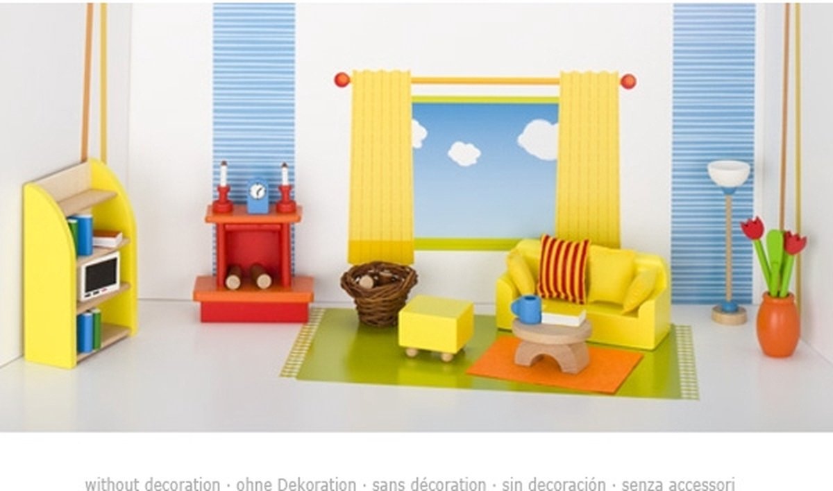 Goki Puppenhausmöbel: Modernes Wohnzimmer 24-teilig (inkl. Zubehör, exkl.
