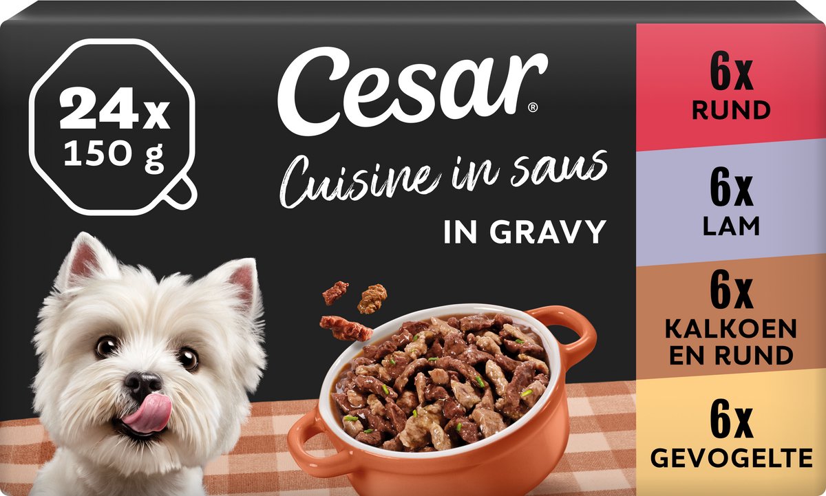 Cesar Hundefutter - Cuisine Mix in Soße - Mahlzeitenbecher 24x150g