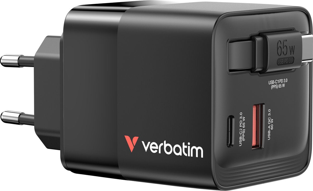 Verbatim gan serie - wandlader - 65w - 2x usb-c - 1x usb-a