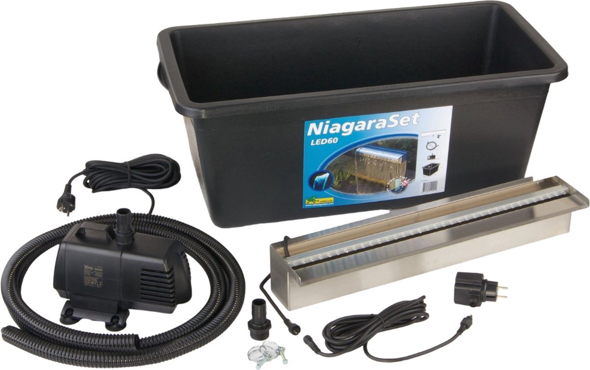Ubbink Niagara Balk Wasserfall Edelstahl + LED -Beleuchtung 60 cm inkl. Pumpe