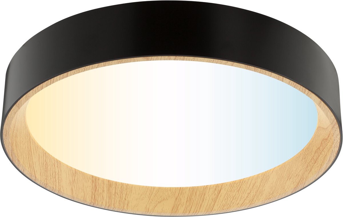 Brilliant Larios – Deckenleuchte – LED 9,2 W – CCT – 3000 K-6500 K – dimmbar – Nachtlicht – Timer – Fernbedienung – Holzfarbe – Schwarz