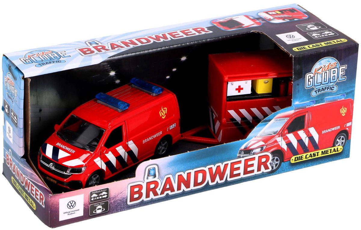 Kids Globe VW Transporter Fire Brigade mit Trailer