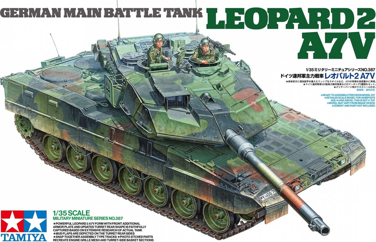 Tamiya Modellbausatz Militärfahrzeuge – 35387 Leopard 2 A7V – Deutscher Kampfpanzer aus Kunststoff – 1:35 – Modellbausatz