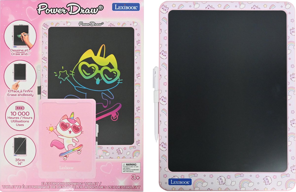 Lexibook 14'' mehrfarbiges Lern- und Zeichen-E-Ink-Tablet mit Vorlagen-Zubehör-Zeichenstift