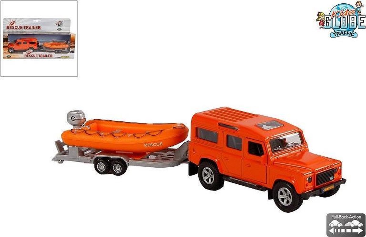 Kinderglobus Land Rover aus Druckguss mit Rettungsboot, 27 cm