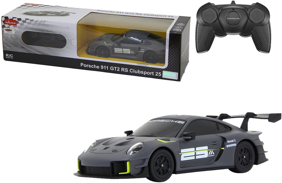 Jamara RC-Fahrzeugauto – 402131 RC-Auto – Porsche 911 GT2 RS Clubsport 25 – Grau – 2,4 GHz RC-Modell fertig – 1:24 gesteuertes Auto