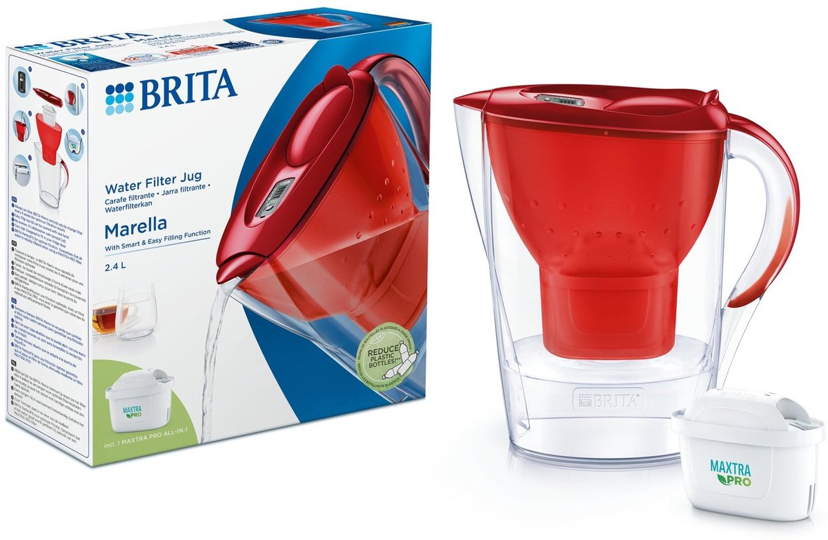 Brita - Wasserfilterkanne - Marella Cool - 2,4l - Rot - inkl. 1 Maxtra Pro All-in-1-Filterkartusche