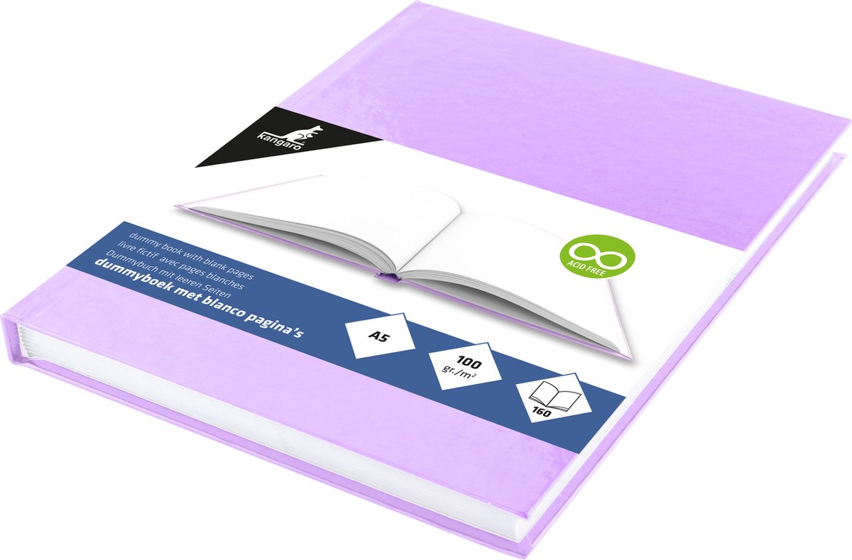 Kangaro dummyboek - a5 - pastel paars - 160 blanco pagina's - hard cover - schetsblok - k-5355