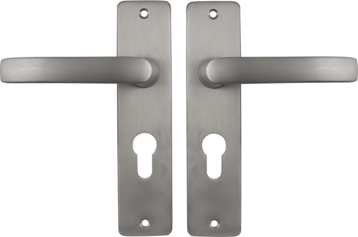 Starx deurklink zilver - rvs look – deurbeslag – deurschild voor profielcilinder (pc55) – deurklink blok