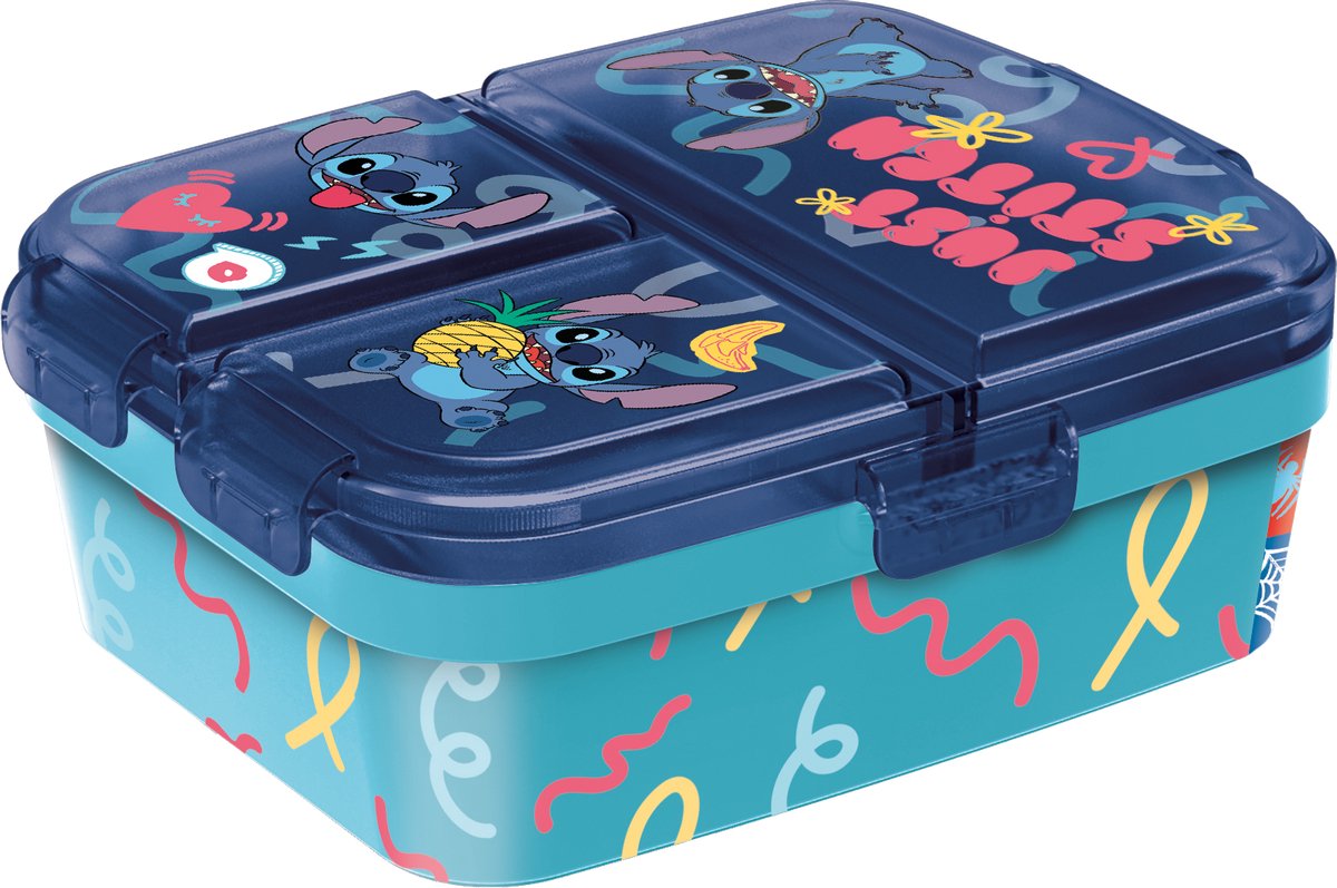 Stor Stitch Kinder-Lunchbox – Lunchbox mit 4 Fächern für Kinder ab 4 Jahren – spülmaschinenfest, BPA-frei – Blau