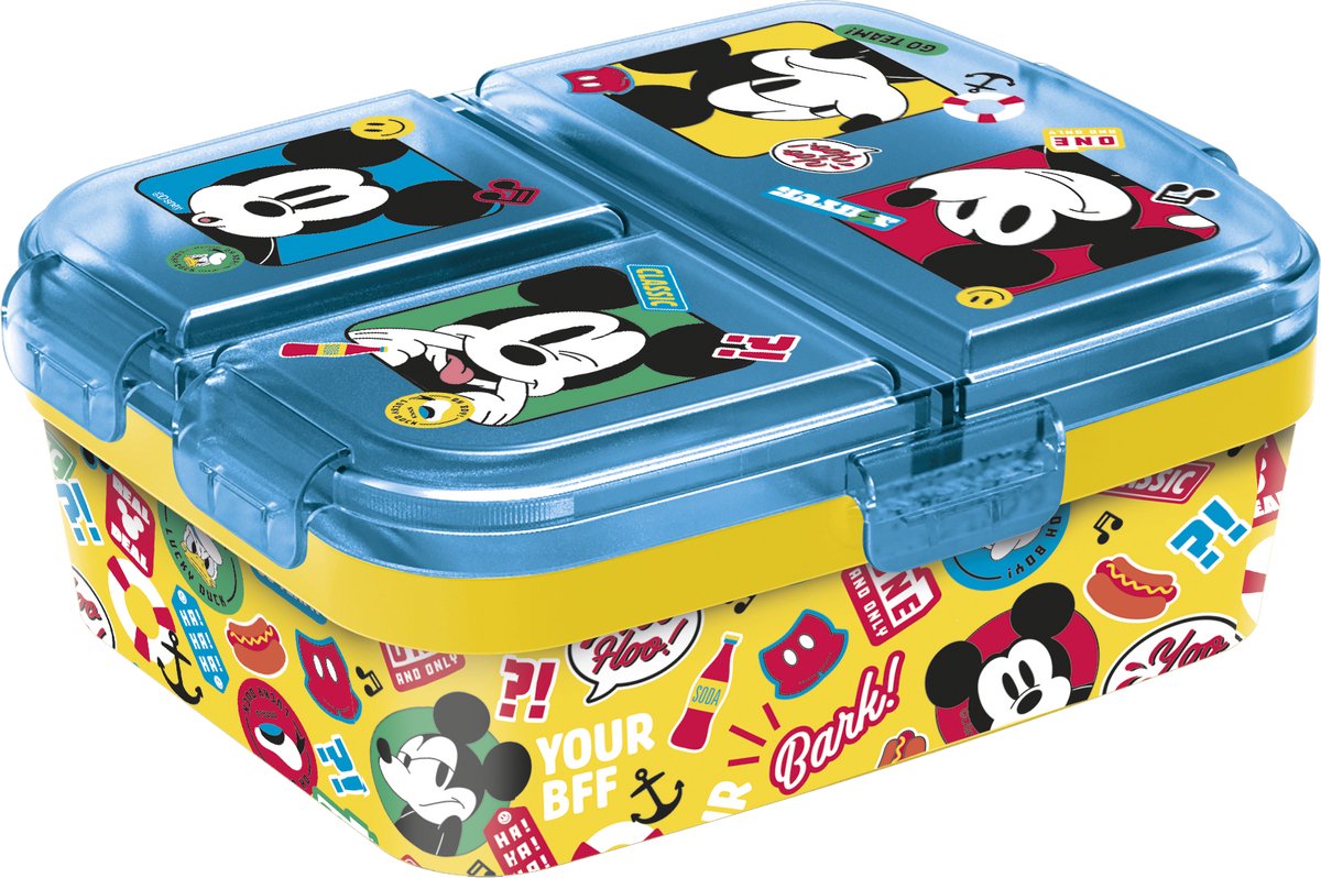 Stor Disney's Mickey Mouse Kinder-Lunchbox – Lunchbox mit 4 Fächern für Kinder ab 4 Jahren – spülmaschinenfest, BPA-frei – Gelb Hellblau