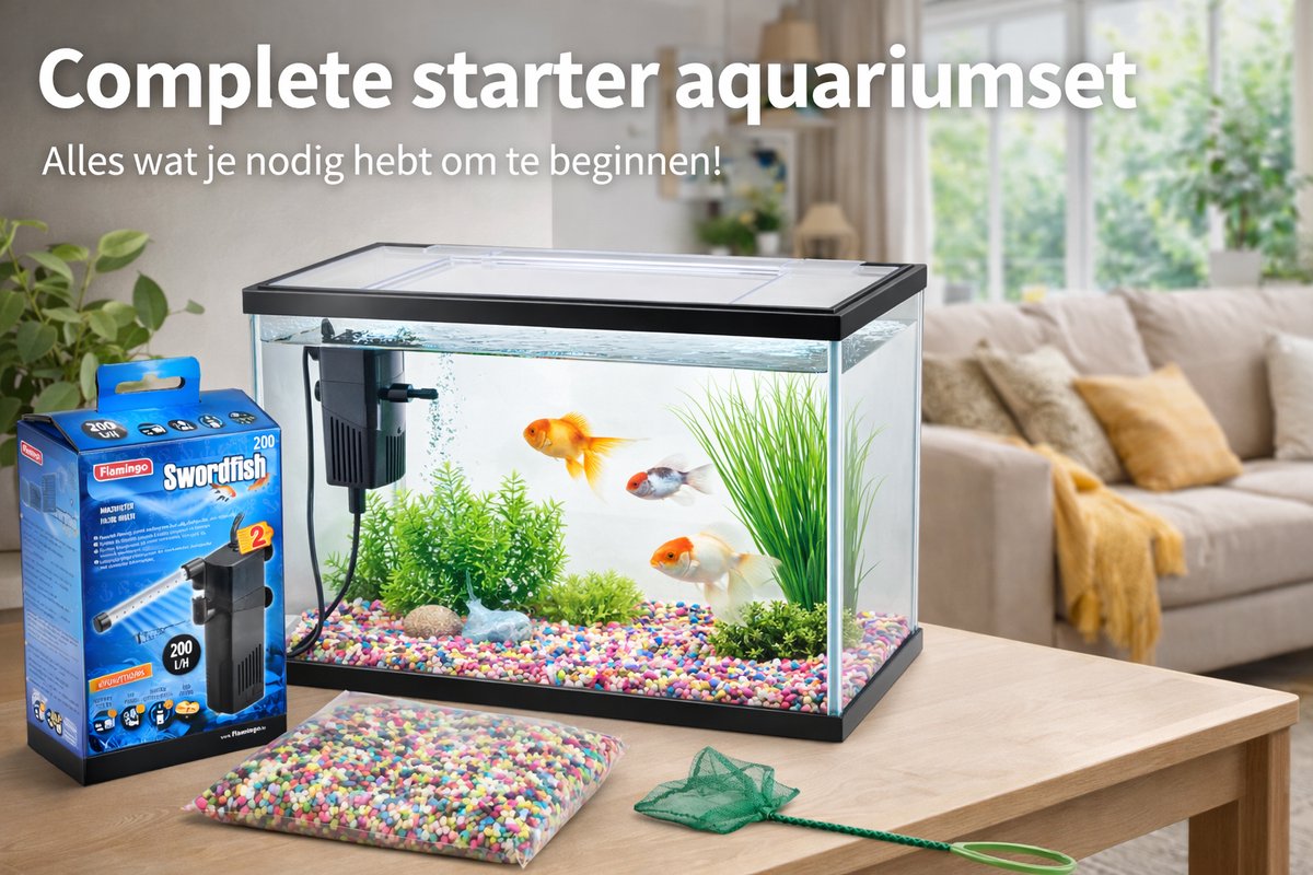 Flamingo Aquarium Lollipop – 16 l – komplettes Aquarium-Set mit Filter, Kies-Abdeckglas – Kunststoff – Aquarium für Süßwasser