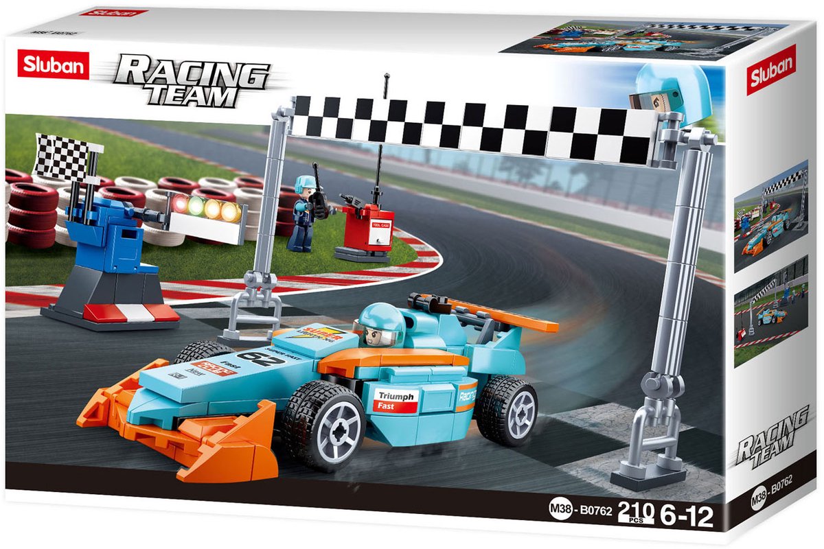 Sluban Racing Team Small Circuit Bauspielzeug für Kinder ab 6 Jahren – Konstruktionsspielzeug-Baukasten mit 210 Bausteinen – M38-B0762