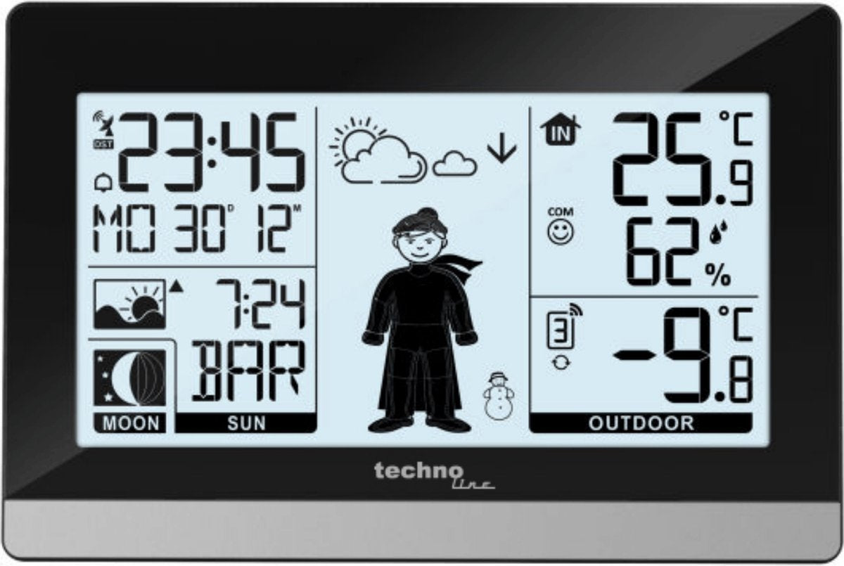 Technoline Wetterstation – ws 9612 – 145 x 97 x 38 mm – schwarz silber – mit 1 Außensensor 30 m – tl-ws9612