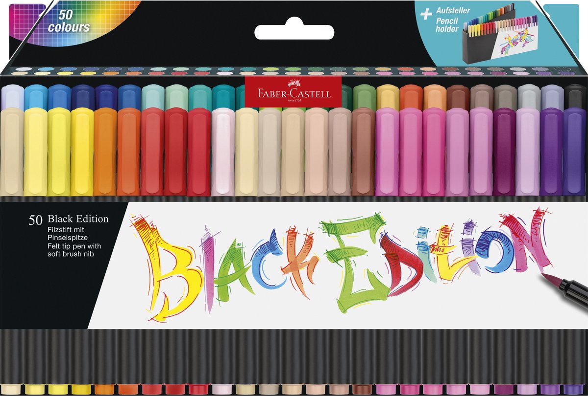 Faber-castell brushpen - black edition - 50 stuks in karton etui - fc-116454