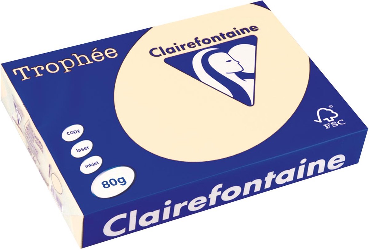 Clairefontaine Trophäe-Farbpapier, A4, 80 g, 500 Blatt, Elfenbein