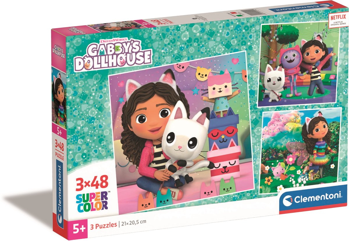 Clementoni Jigsaw Puzzle Super Color Square Gabby's Dollhouse, 3x48st.