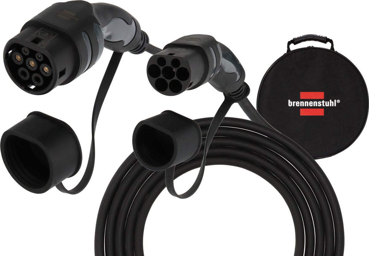 Brennerstuhl EV Typ 2 Ladekabel 22 kW (E-Mobilität Typ 2 Ladekabel 5 m, IP55, 3-phasig, Mode 3 Ladekabel mit Tasche für Elektro-Hybridfahrzeuge)