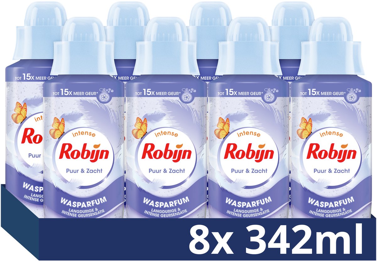 Robijn - intense wasparfum - puur zacht - 8 flessen x 342 ml - voordeelverpakking