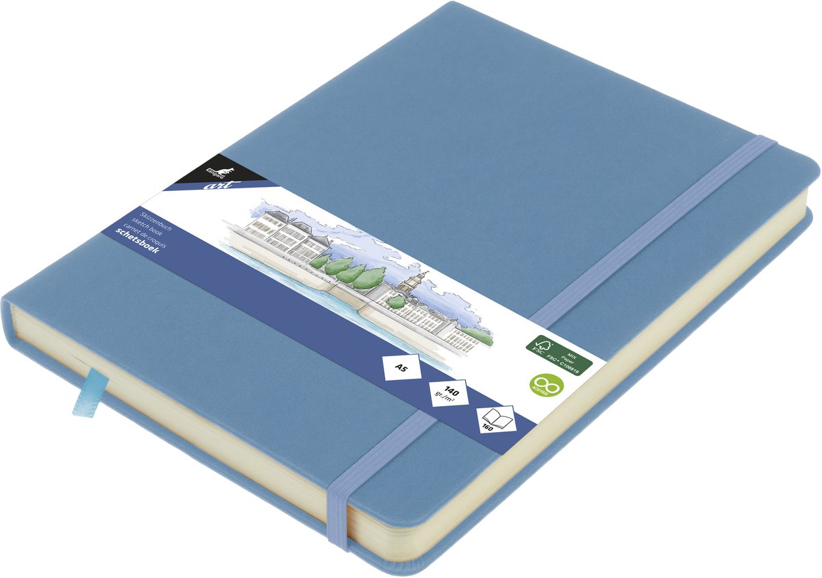 Kangaro schetsboek - a5 - sky blue - met elastiek en lint - k-861295