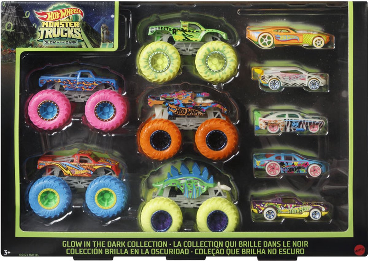 Hot Wheels Monster Trucks GITD-Bundle-Set, 10-teilig.