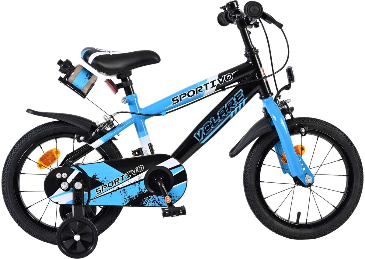 Volare Sportivo Kinderfahrrad - Jungen - 14 Zoll - Blau Schwarz - Zwei Handbremsen