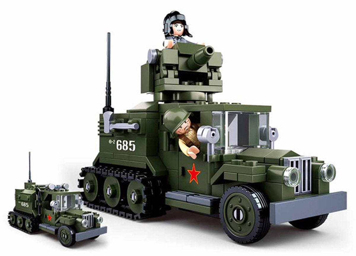 Sluban Army WWII Halbkettenfahrzeug 2-in-1-Armeefahrzeug-Konstruktionsspielzeug – Konstruktionsspielzeug-Modellbau – Baukasten mit 243 Bausteinen – M38-B0685 ab 8 Jahren