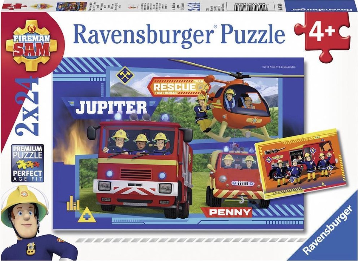 Ravensburger Puzzle Wasserlauf mit Feuerwehrmann Sam – 2x24 Teile – Kinderpuzzle