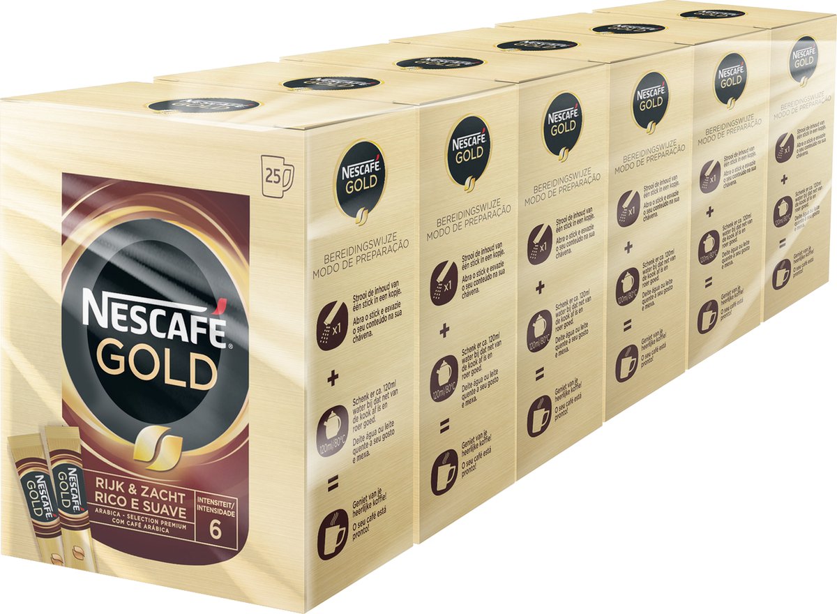Nescafé Gold Instantkaffee – 6 Kartons x 25 Beutel