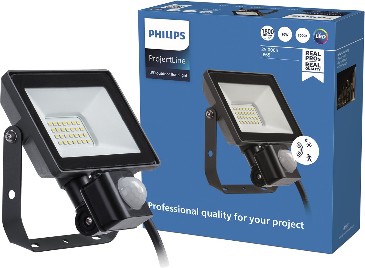 Philips led philips projectline schijnwerper - 20 w - warmwit licht - sensor