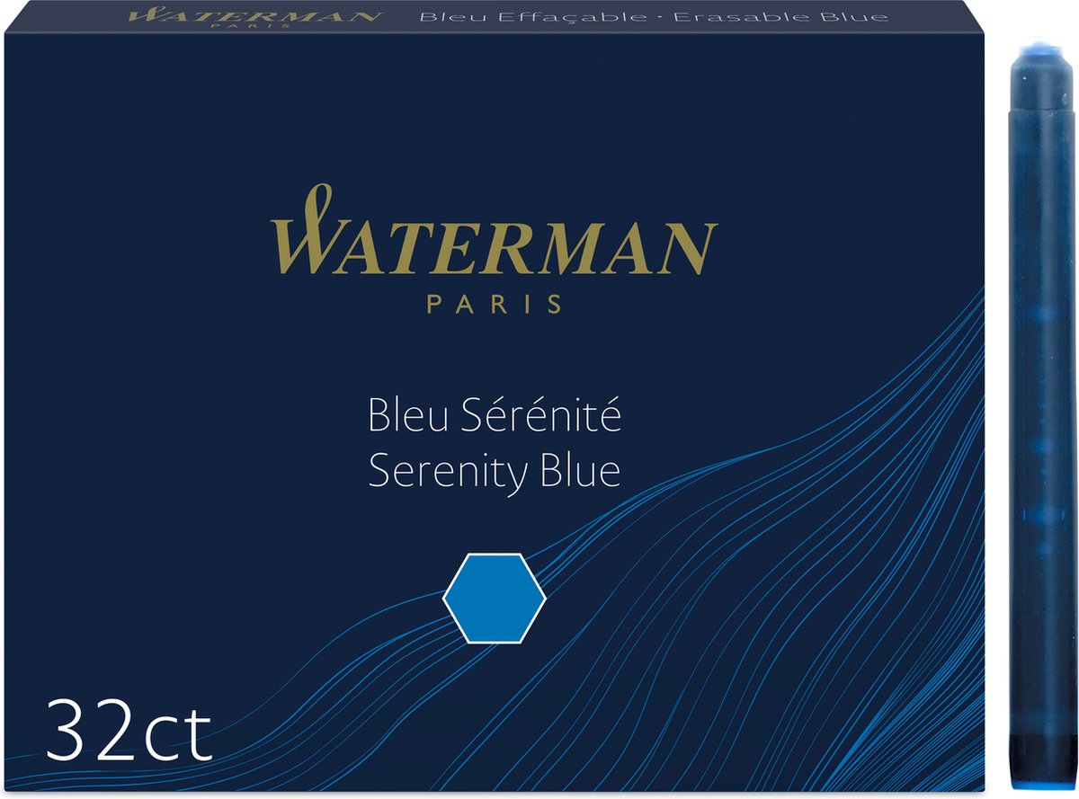 Waterman Füllfederhalter-Tintenpatronen | lange internationale | waschbare blaue Tinte | 32 Tintenpatrone