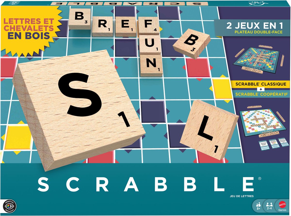 Mattel-Spiele Scrabble – mit Holzklötzen – französische Ausgabe