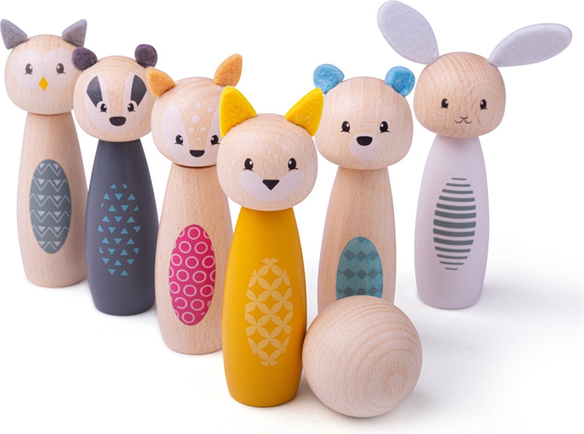 Simply Scandi Bigjigs Toys – Kegelspiel „Waldtiere“ – Holzspielzeug – Kegelspiel aus Holz – 7-teilig