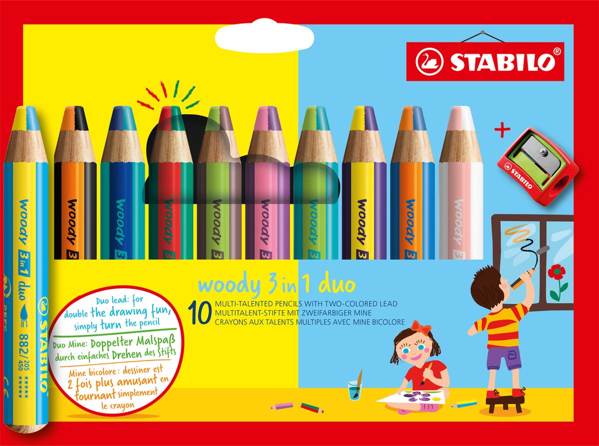 Stabilo Woody 3 in 1 Duo – Multitalent-Buntstifte – Etui mit 10-Farben-Bleistiftspitzer