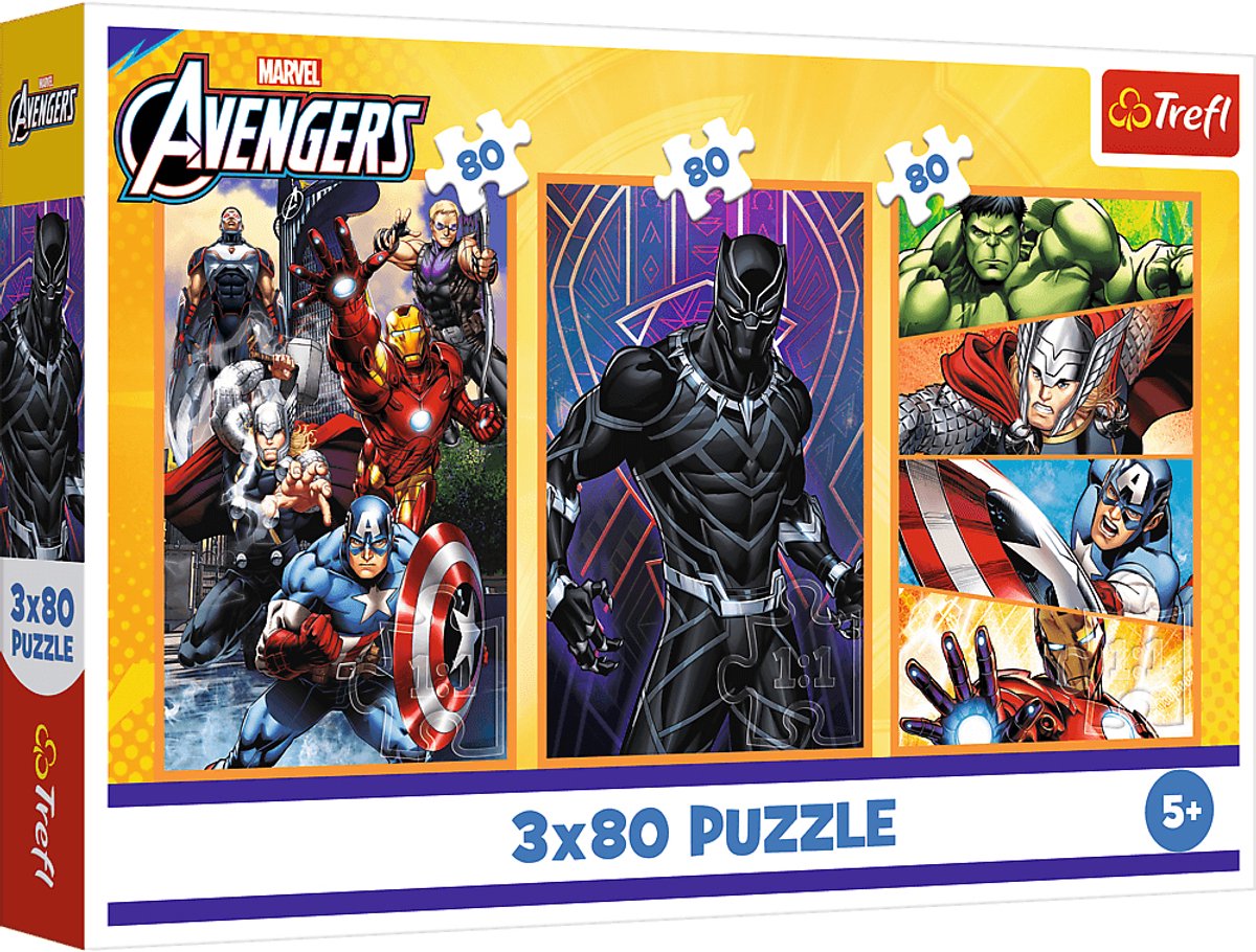 Trefl Puzzle Marvel Avengers – 3x80 Teile – actionreiche Tage.