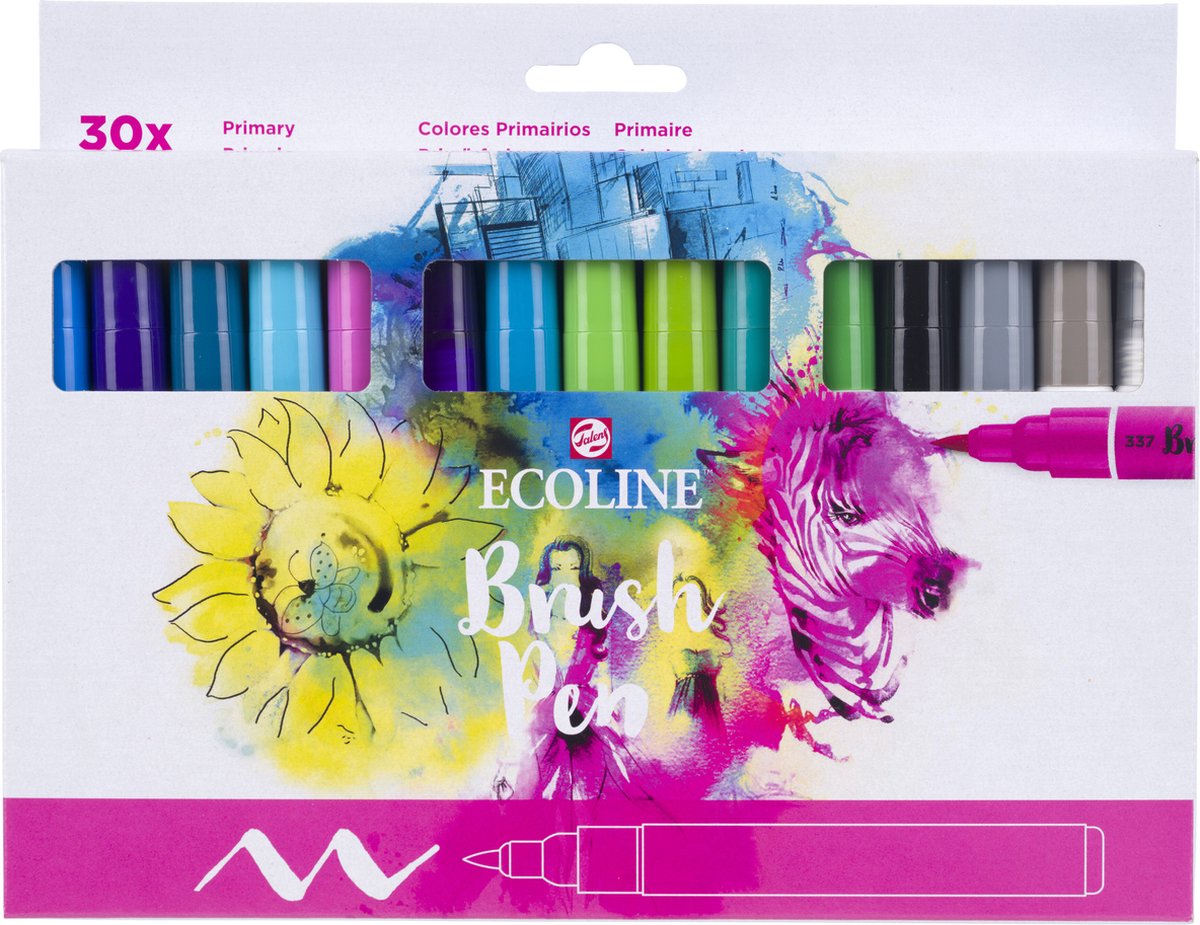 Bruynzeel Ecoline Pinselstift-Set Primär, 30 Farben