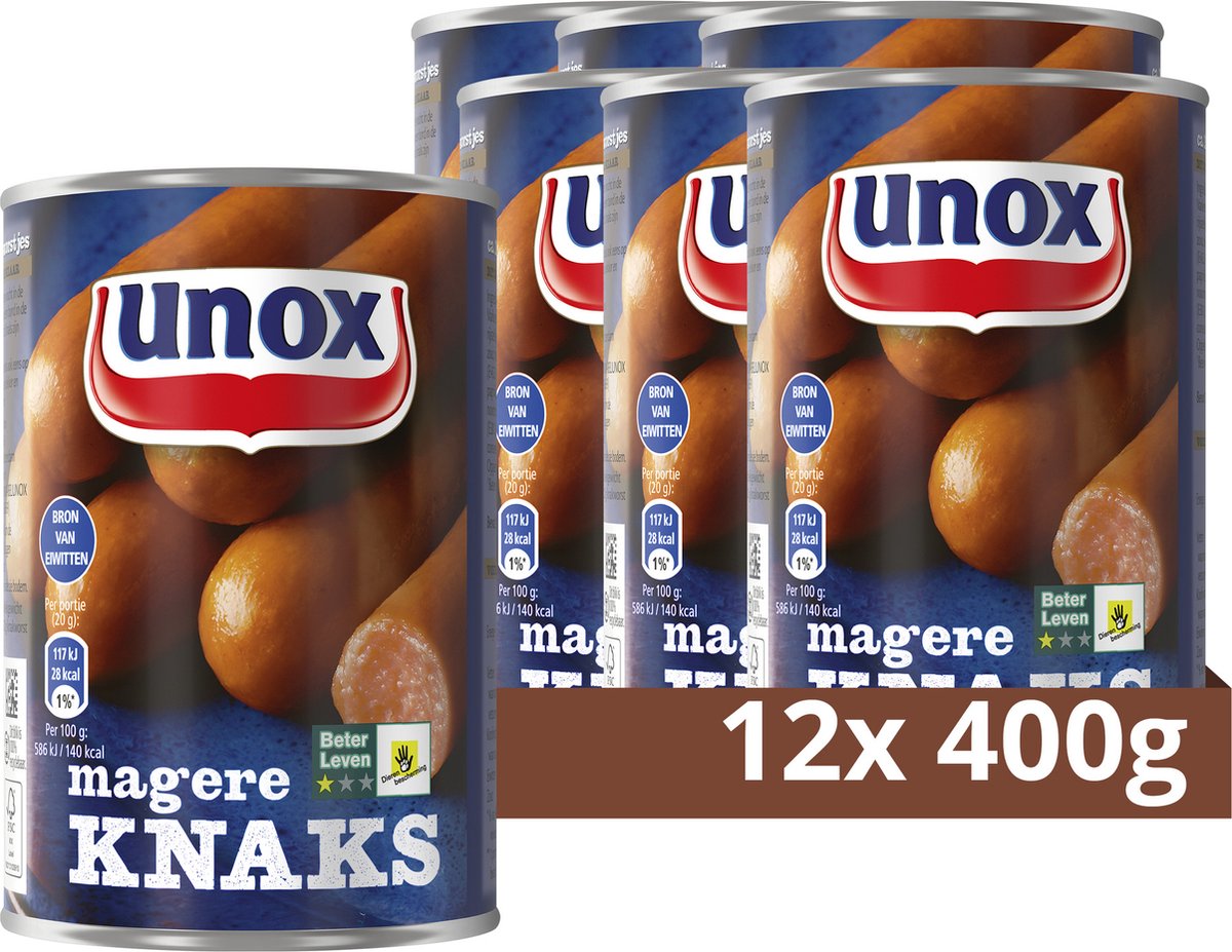 Unox magere knakworst - magere knaks - met 35% minder vet dan normale knakworst - 12 x 400 g
