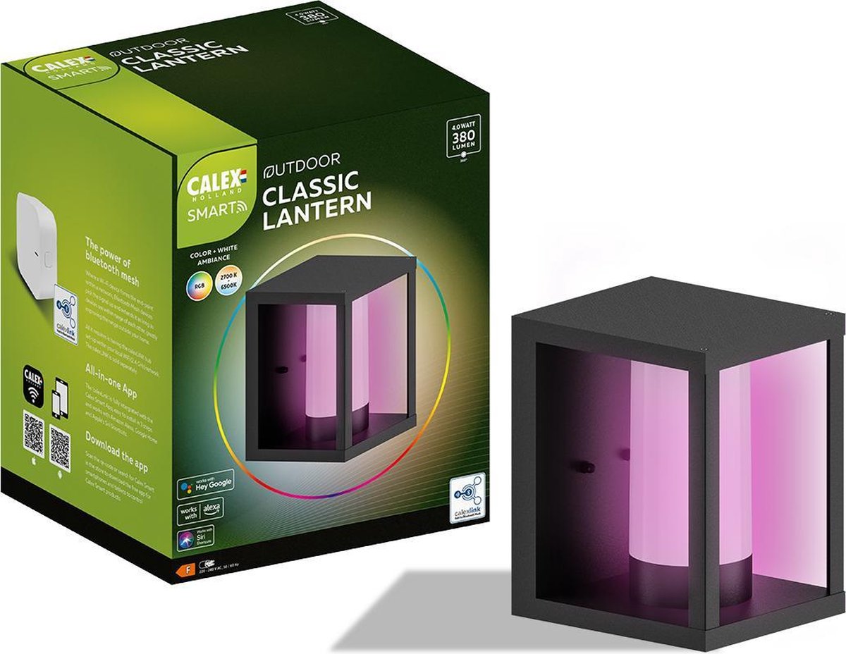 Calex smart outdoor led buitenlamp - slimme wandlamp - rgb en warm wit licht - 4w - zwart