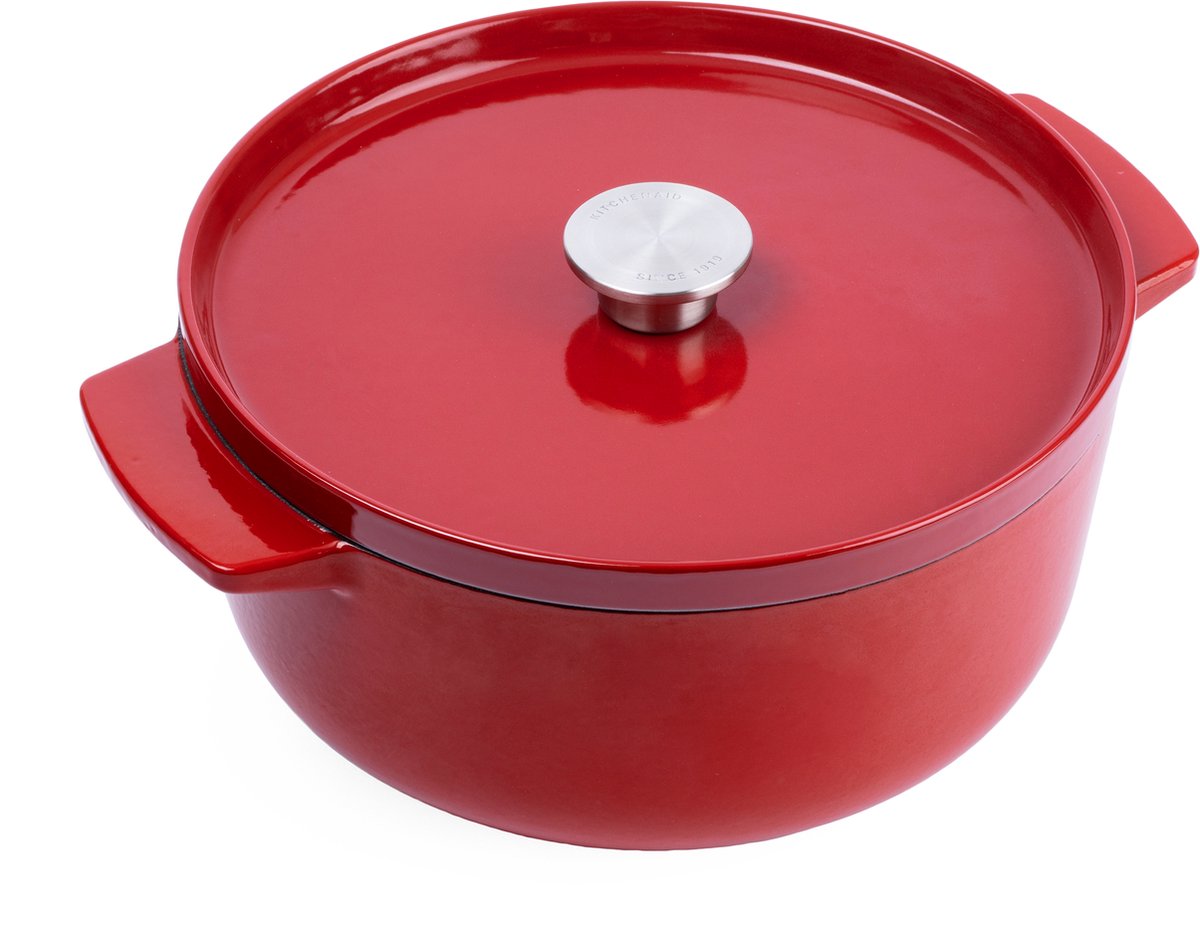 Kitchenaid Bratpfanne 22 cm – emailliertes Gusseisen – Kaiserrot – rund